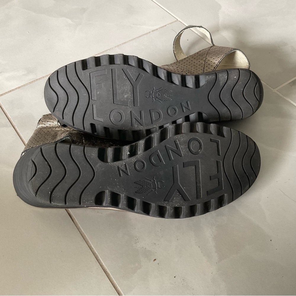 These Fly London bronze sandals are so comfortable to walk in.
